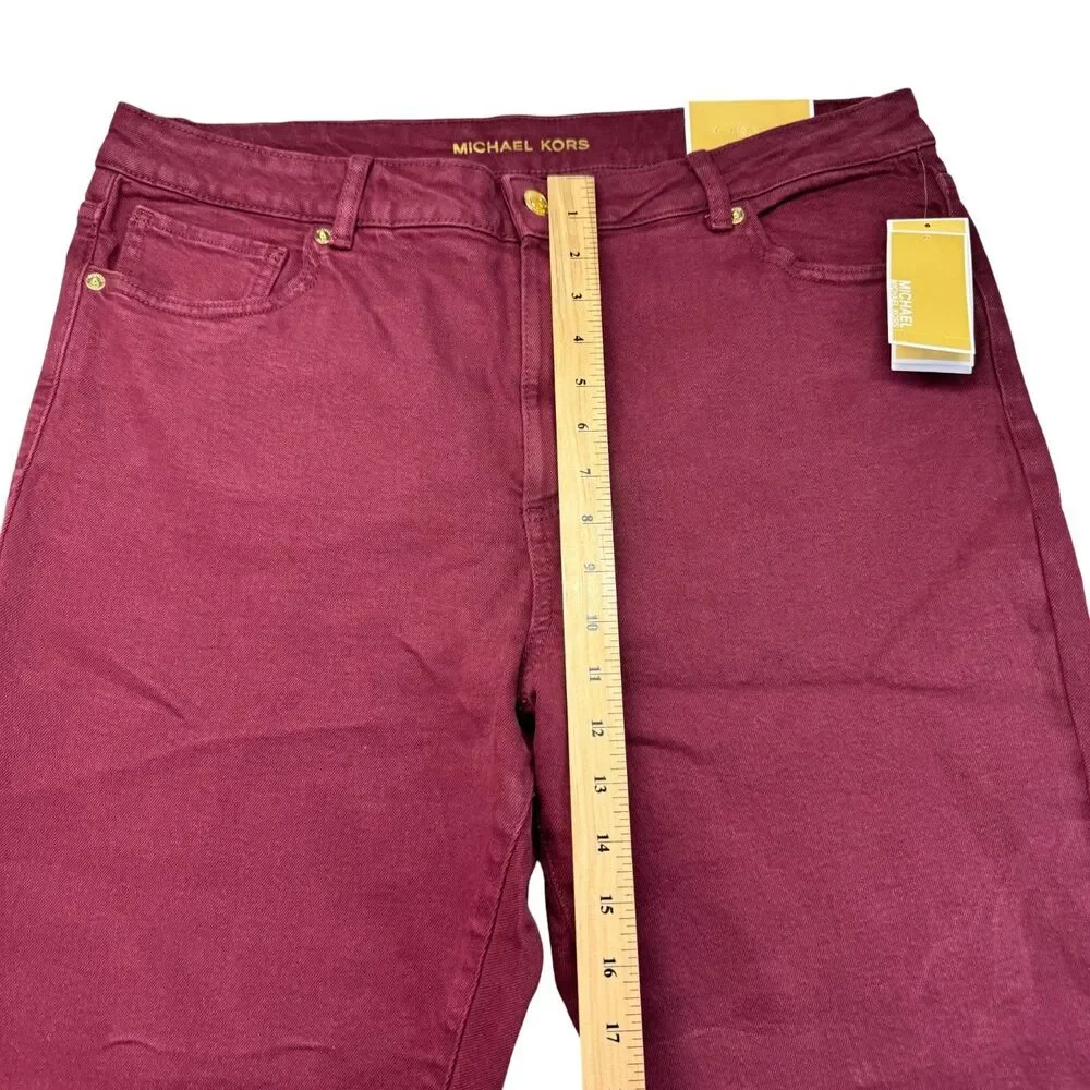 Michael Kors Pants Women's 16 Red Selma Skinny Ankle Merlot High-Rise Cotton NWT